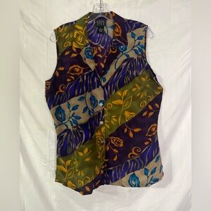City Silk  Colorful Silk Sleeveless Button front‎ Shirt L